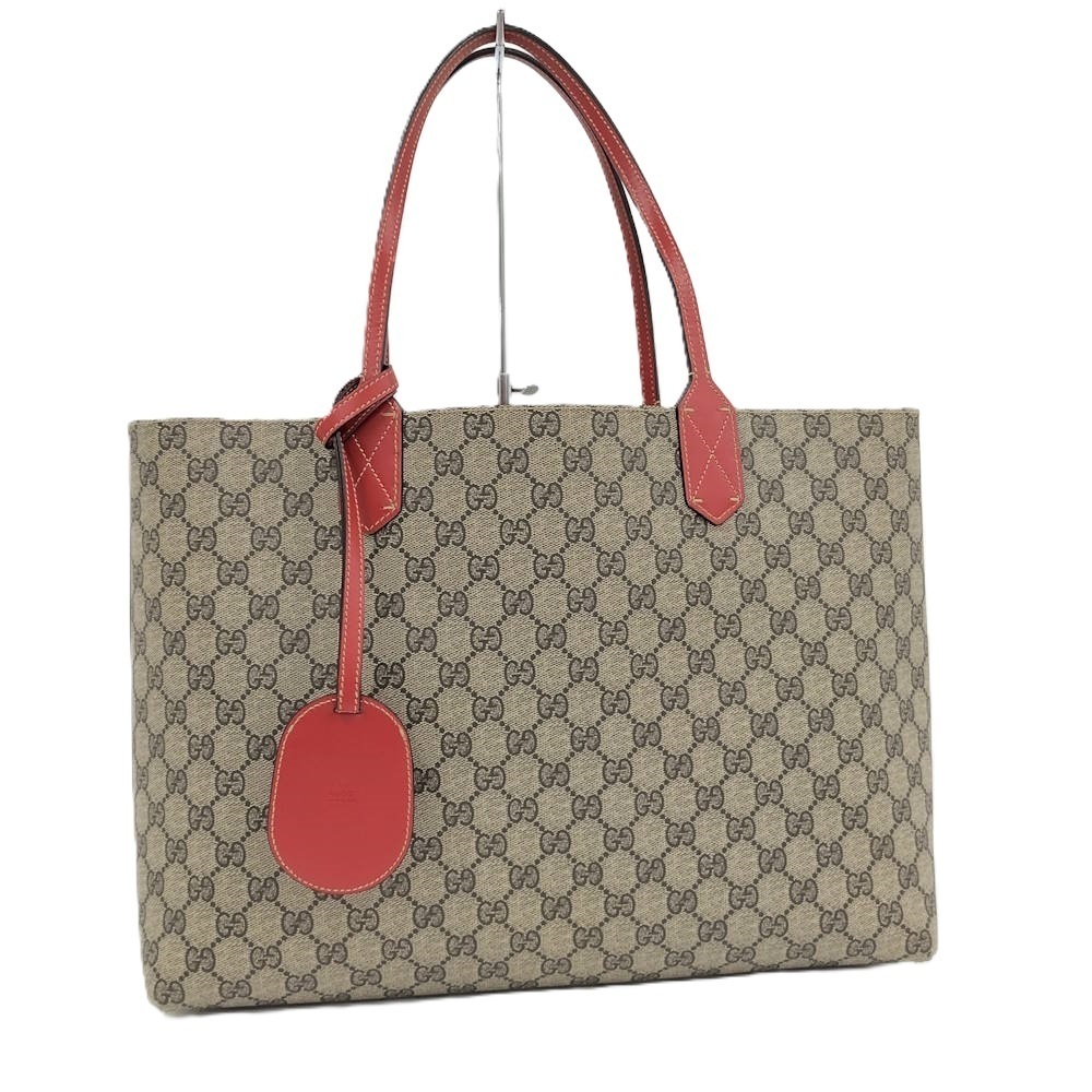 GUCCI Reversible Tote Bag GG Supreme Red Beige - Picture 2 of 9